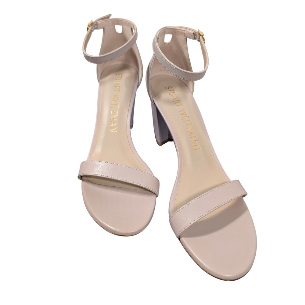 Stuart Weitzman Nearlynude Dolce Smooth Calf Leather Block Heel Sandals 8.5 AA